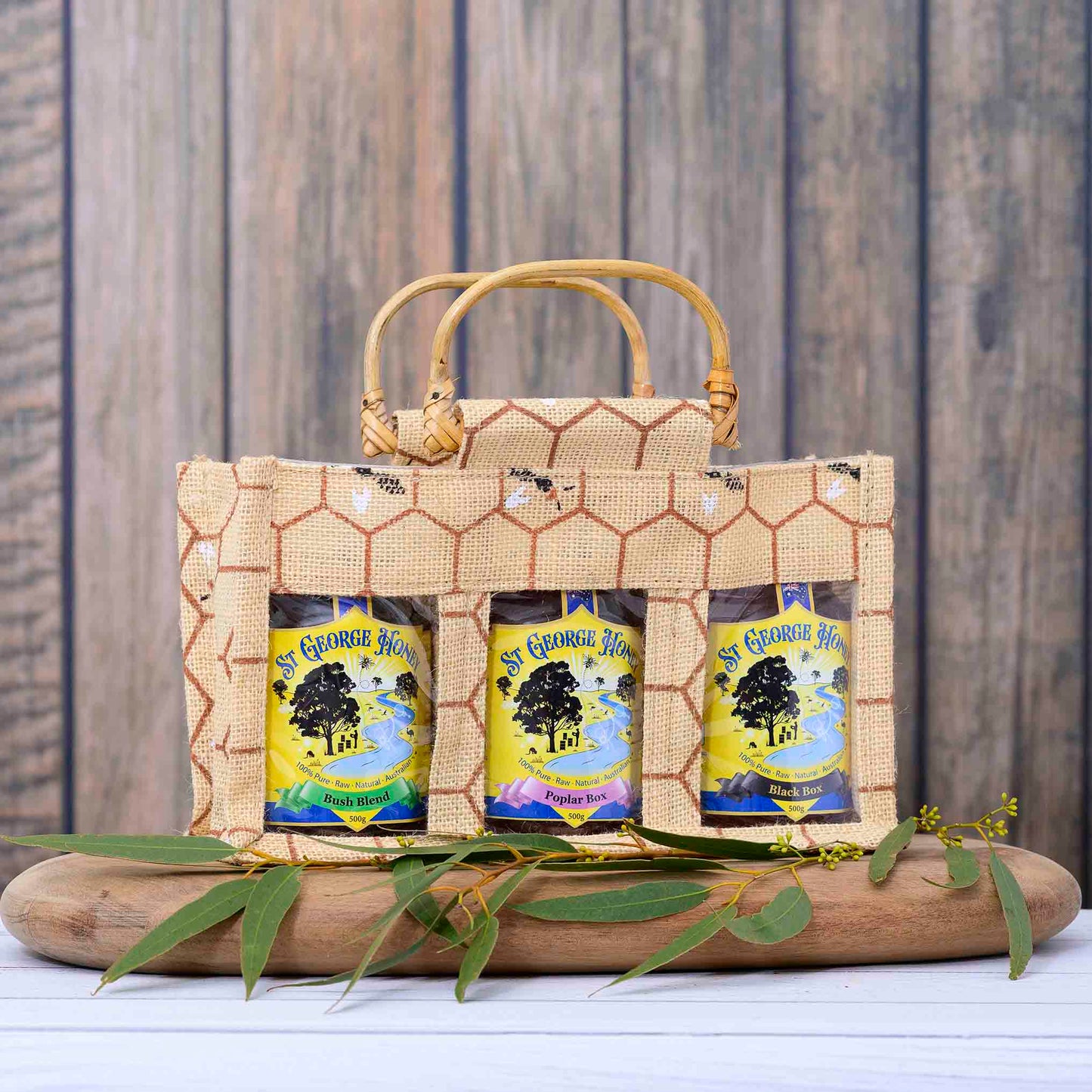 Gift Pack - 3 x 500g Australian Glass Hex in Jute Carry Bag