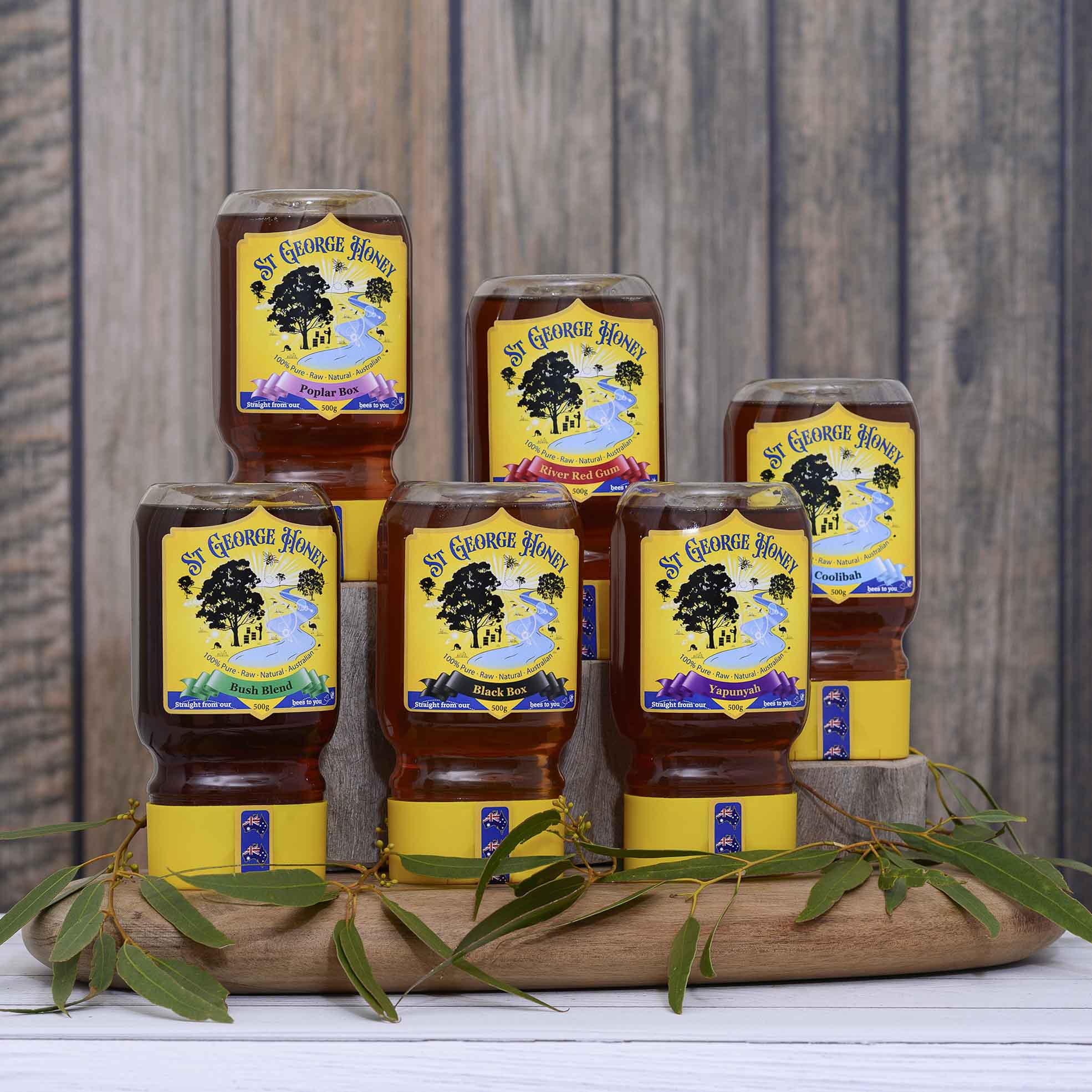 George Ruan Honey Varietal Bundle - 6 x 500g Squeeze - Raw Australian Honey – St George Honey